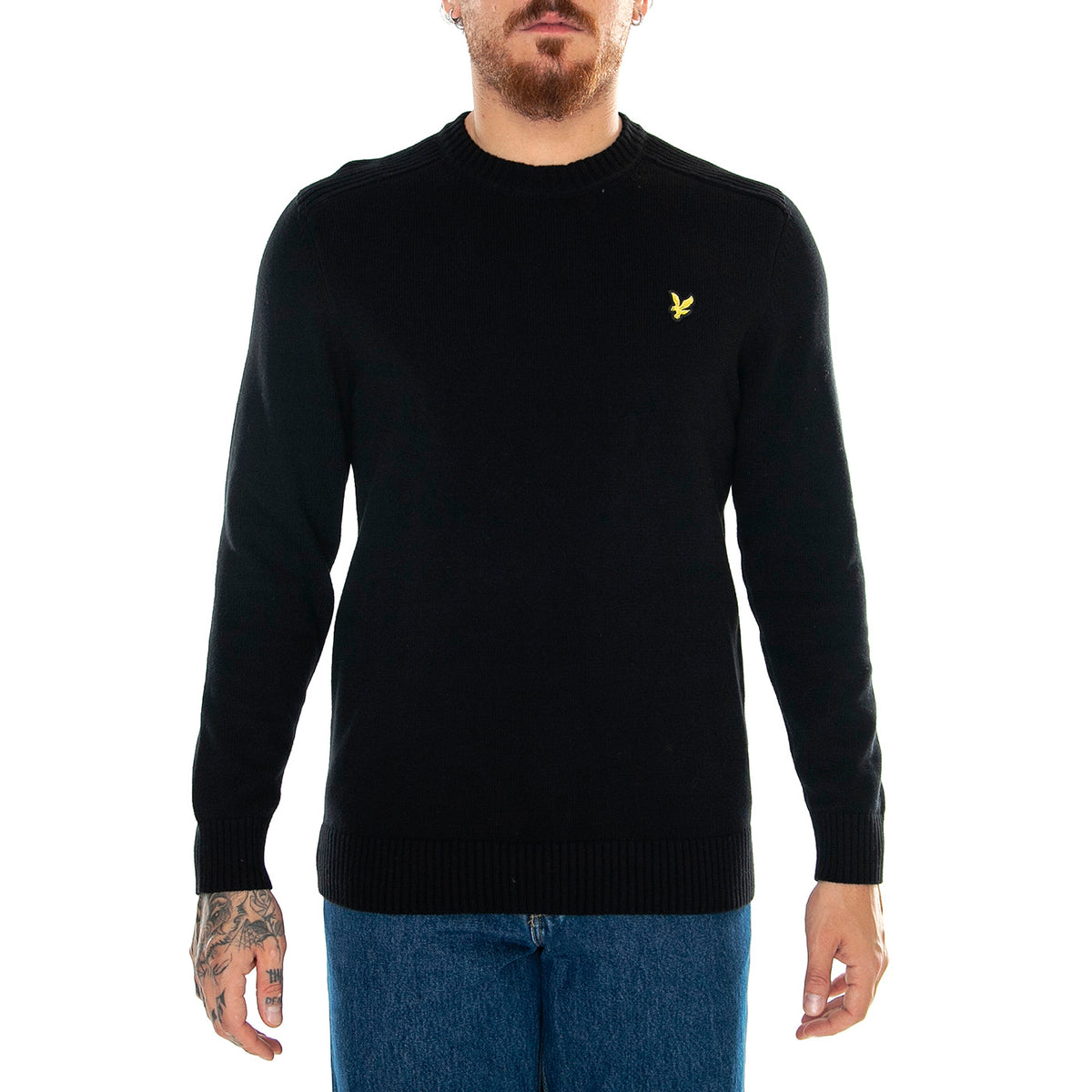 Shoulder Detail Crew Neck Jump Jet Black - Maglione Uomo Nero KN1925V-Z865 . LYLE & SCOTT 