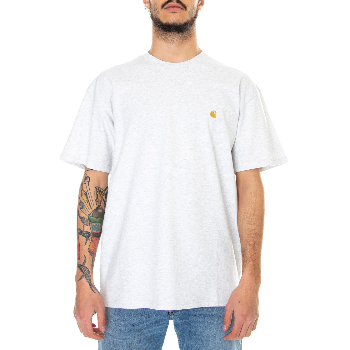 S/S Chase T-Shirt Ash Heather / Gold - Maglietta Girocollo Uomo Grigio Melange I026391-00JXX . CARHARTT WIP 
