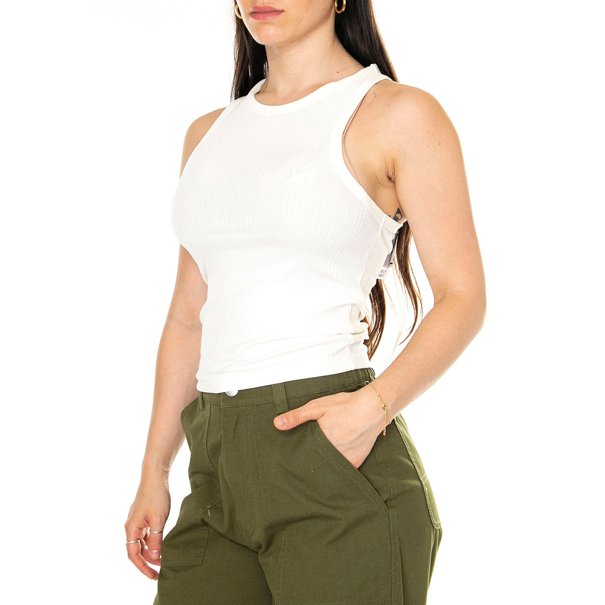 Ribber Tank Ecru - Canotta Donna Bianca 112350212 . LEE 