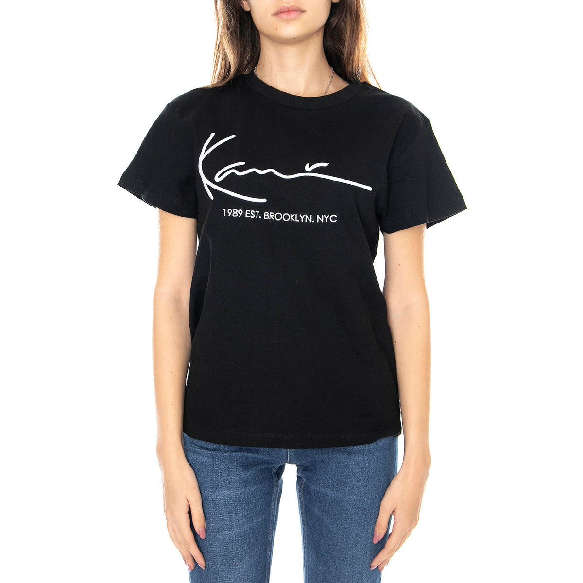 Signature T-Shirt - Black - Maglietta Girocollo Donna Nera KRCKKWQ32002BLK . KARL KANI 