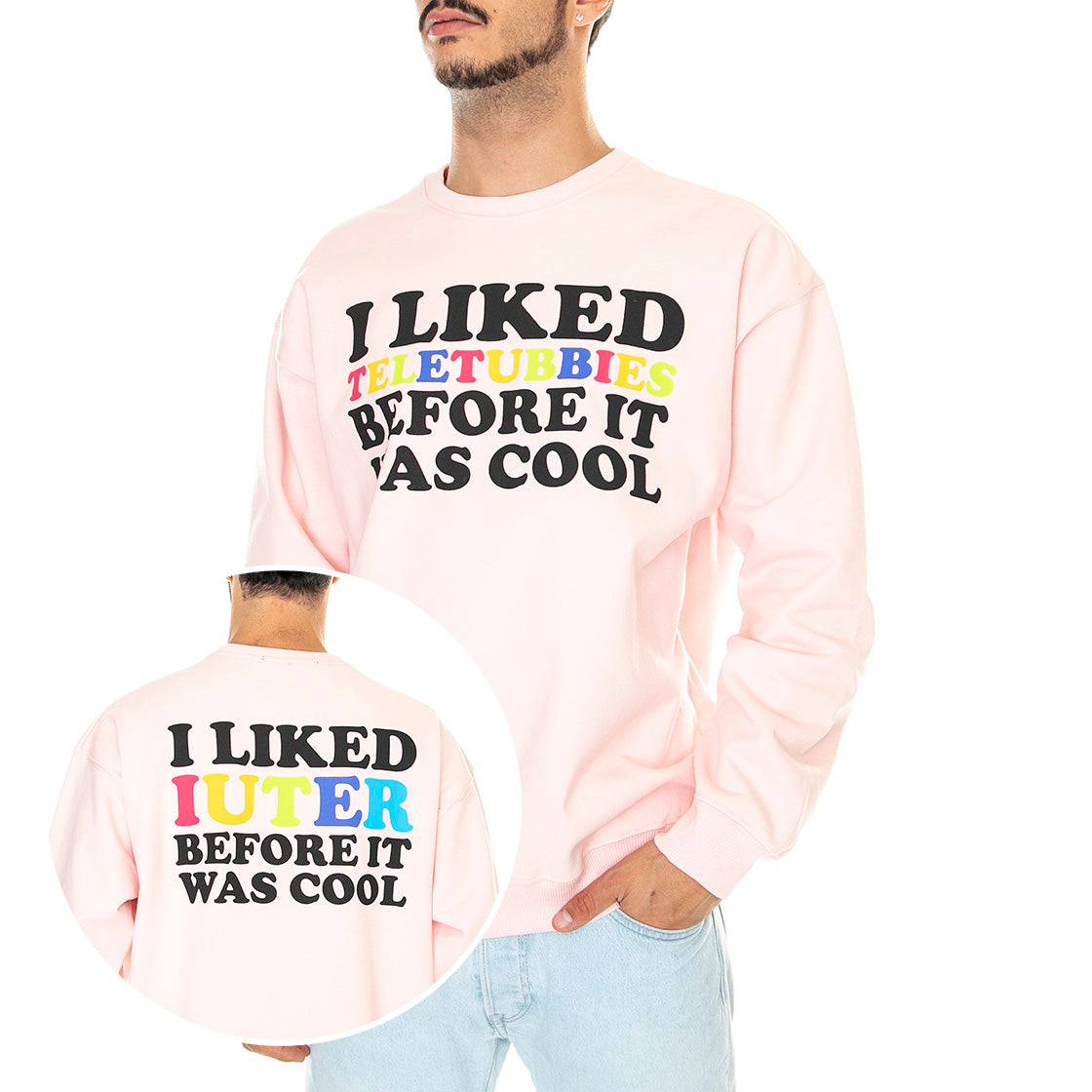 Now Cool Crew Pink - Felpa Girocollo Uomo Rosa 22WISC45-PINK . IUTER 