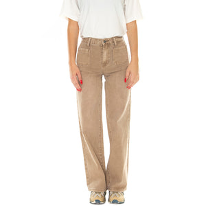 Go Patch Pkt Wide Leg Pant Washed Brown Canvas - Pantaloni Denim Jeans Donna Marroni W3BG02D4SB0-F1GM . GUESS ORIGINALS 