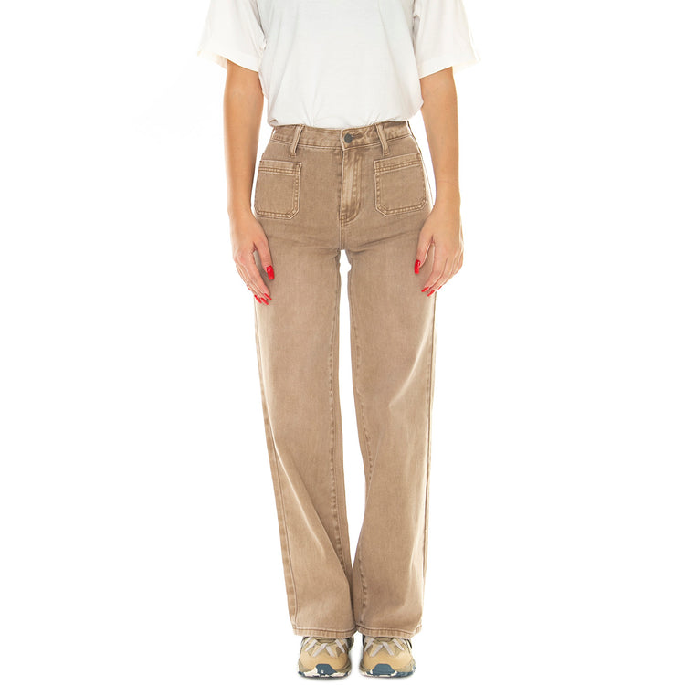 Go Patch Pkt Wide Leg Pant Washed Brown Canvas - Pantaloni Denim Jeans Donna Marroni W3BG02D4SB0-F1GM . GUESS ORIGINALS 