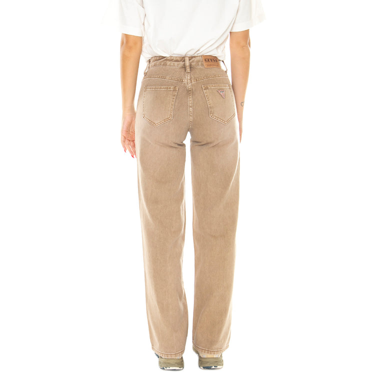 Go Patch Pkt Wide Leg Pant Washed Brown Canvas - Pantaloni Denim Jeans Donna Marroni W3BG02D4SB0-F1GM . GUESS ORIGINALS 