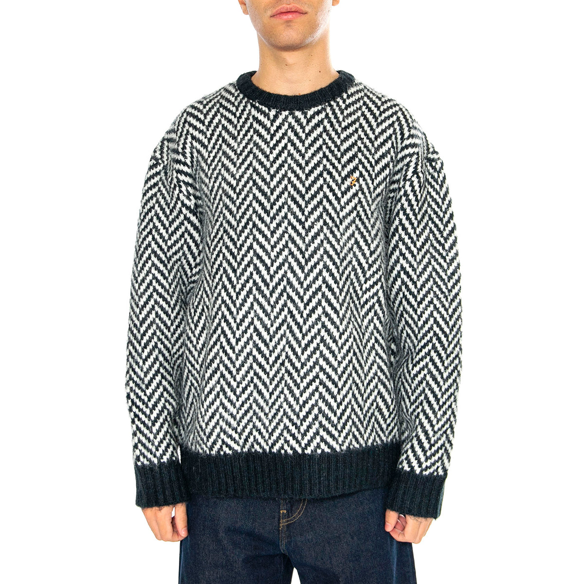 Athens Herringbone Sweater In True Navy - Maglione Girocollo Uomo Blu / Multicolore F4GFE028 . FARAH 