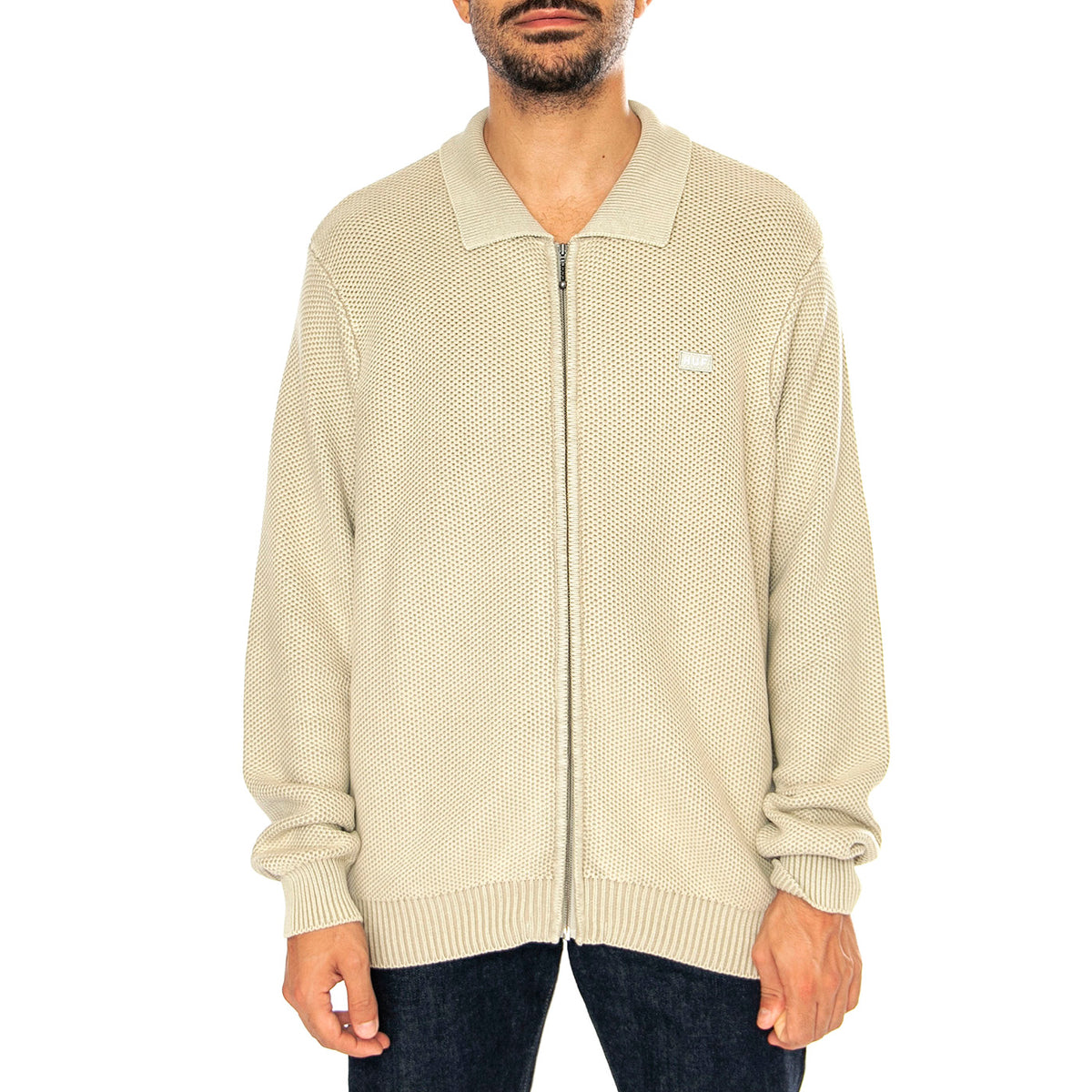 Anton Zip Overdyed Sweater Putty - Maglione con Zip Uomo Beige KN00511-PUTTY . HUF 