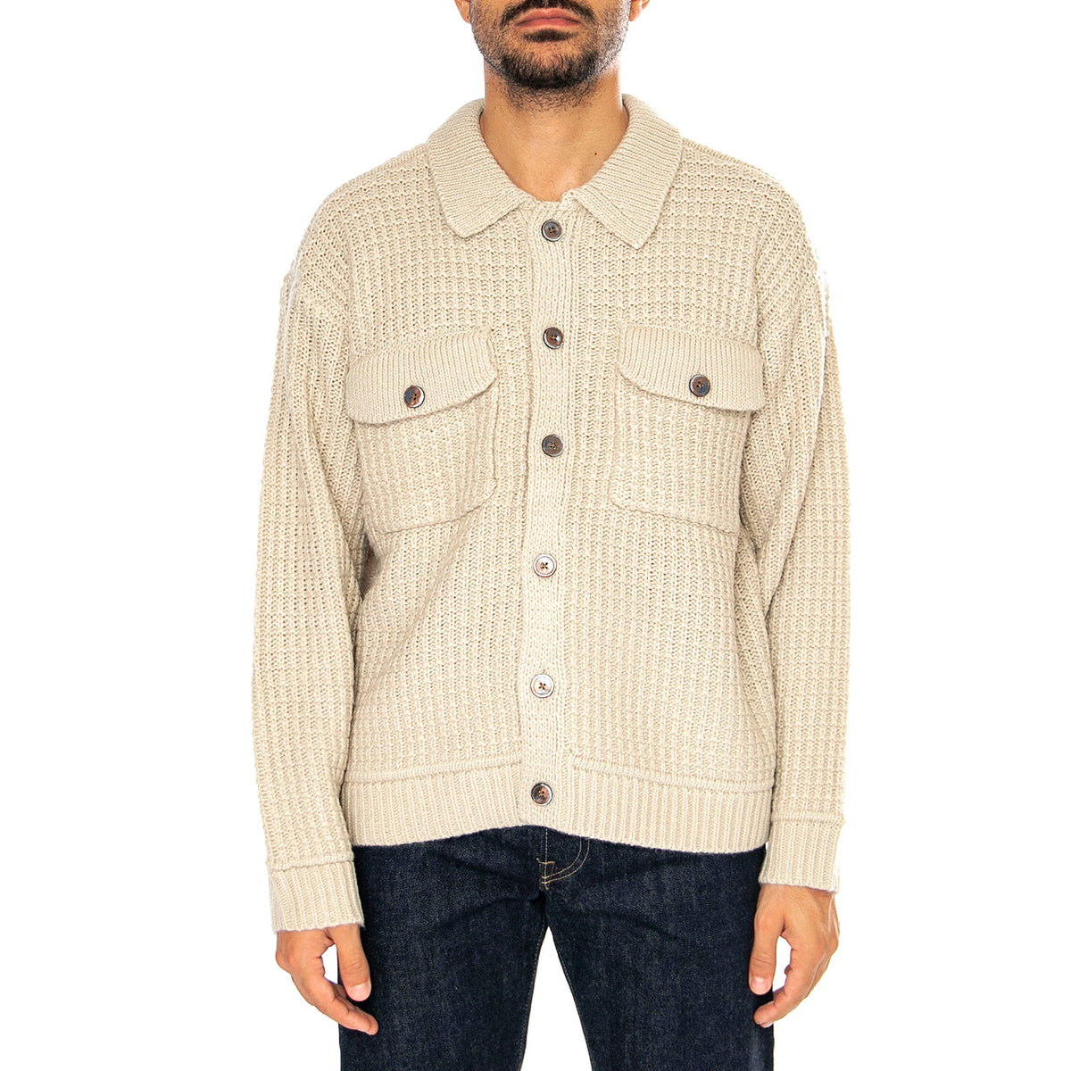 JJ Sweater Jacket Natural - Giacca Cardigan Uomo Beige 151000091-NAT . OBEY 
