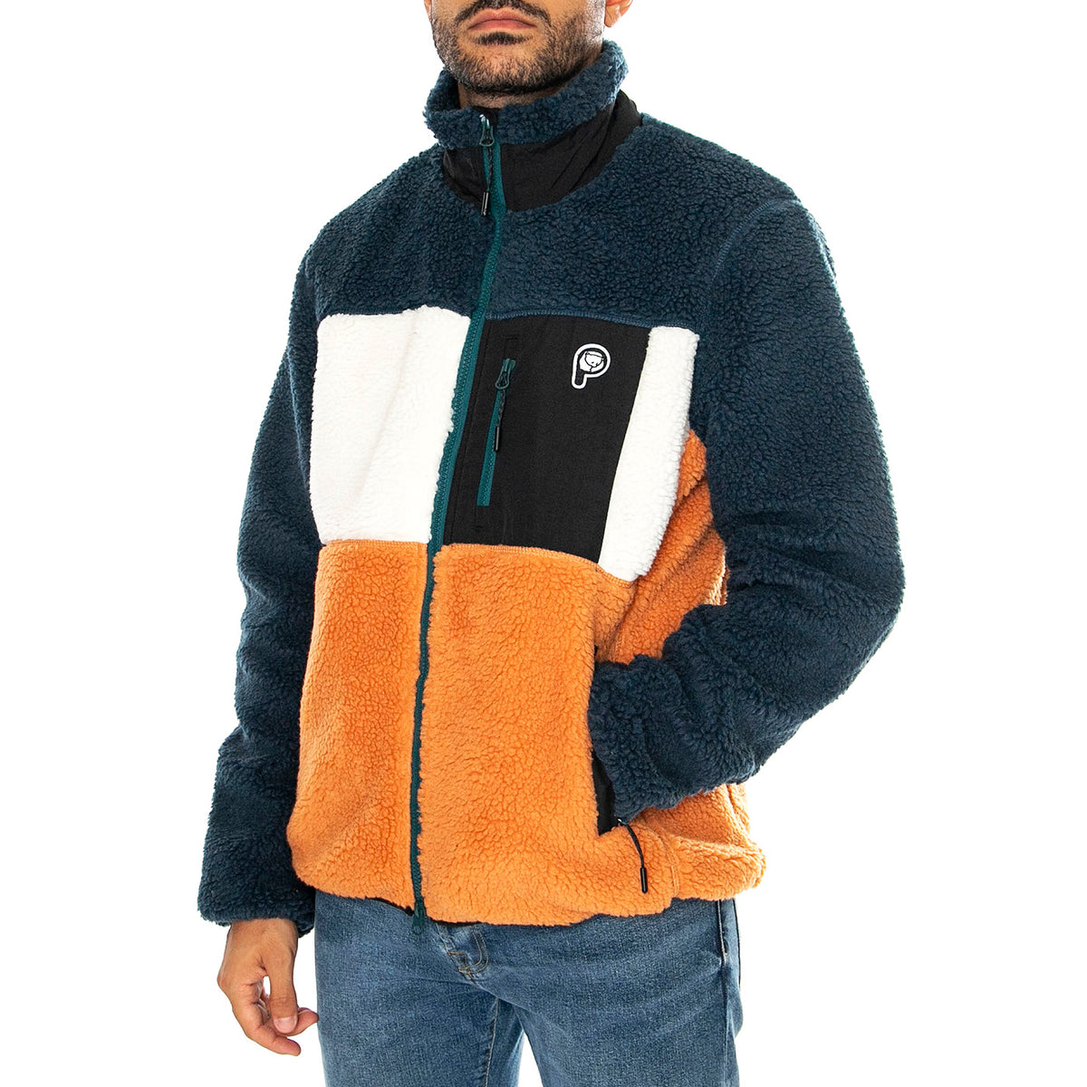 P Bear Colour Block Borg Zip T Blue Wing Teal - Giacca Uomo Multicolore PFD0050-946 . PENFIELD 
