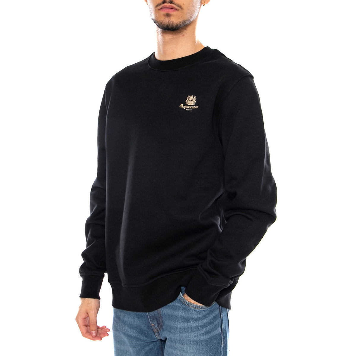 Small Logo Crew Neck Fleece -- Felpa Girocollo Uomo Nera AW_ICON_SW006_16 . AQUASCUTUM 