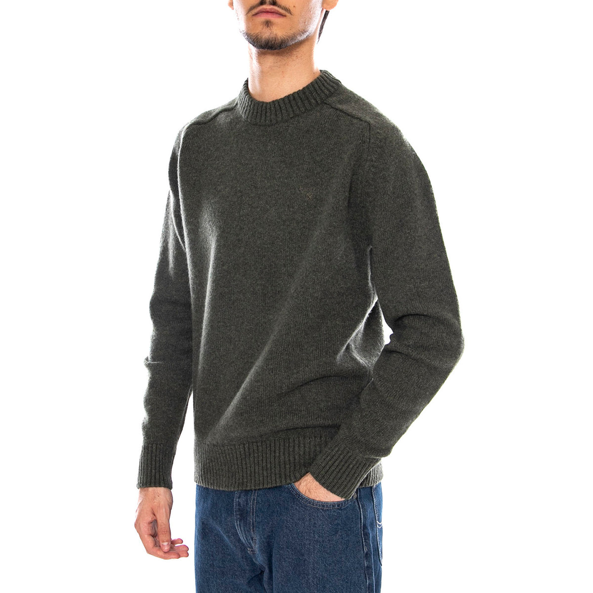 Grangetown Merino Crewneck Mid Olive - Maglione Girocollo Uomo Verde MKN1584 OL54 BARBOUR 
