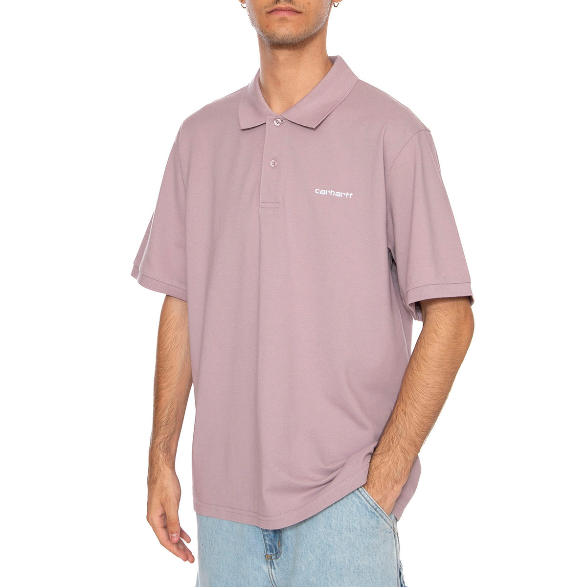 S/S Carhartt Script Polo Pink Fog / White - Polo Uomo Viola I035231.31MXX . CARHARTT WIP 