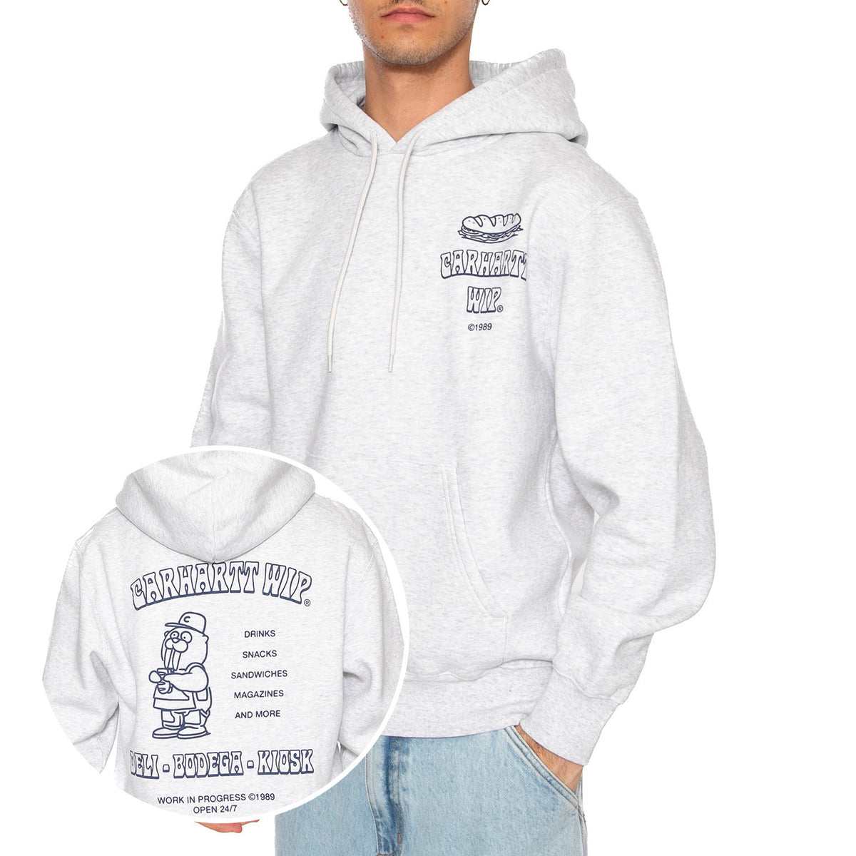 Hooded Sandwich Sweat Ash Heather / Blue - Felpa Uomo Grigia I035277.1V1XX . CARHARTT WIP 