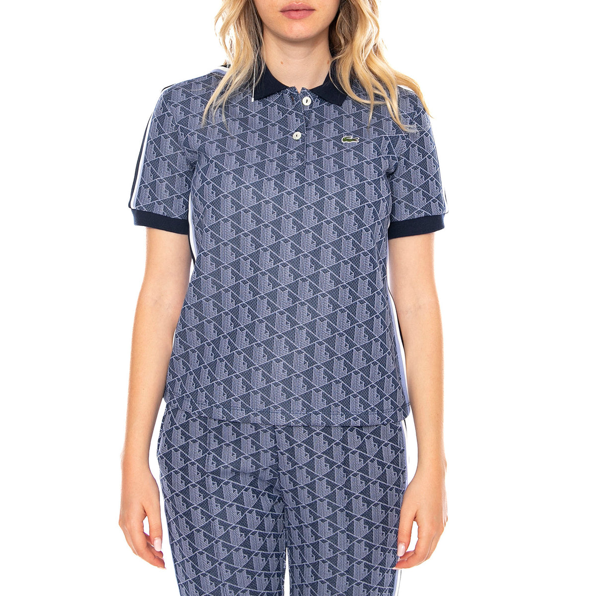 Polo Maglietta M/C AIT Lacoste -- Polo Donna Blu con Logo All Over DF3364-AIT . LACOSTE 