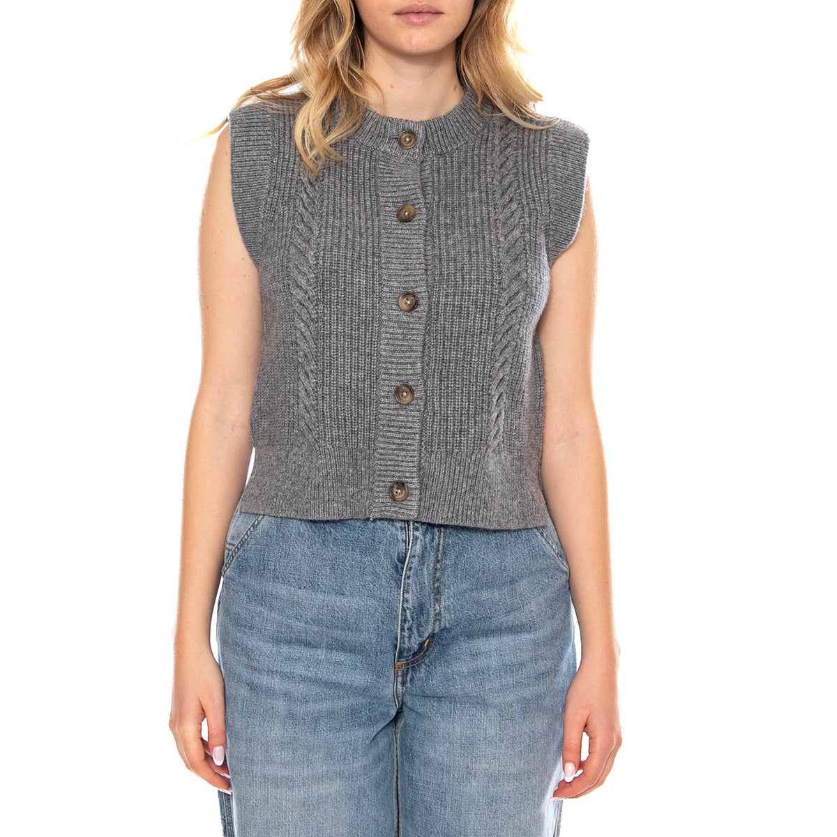 Ines Cable Sweater Vest Mid Heather Gray -- Gilet Donna Grigio 0038D-0001 . LEVIS 