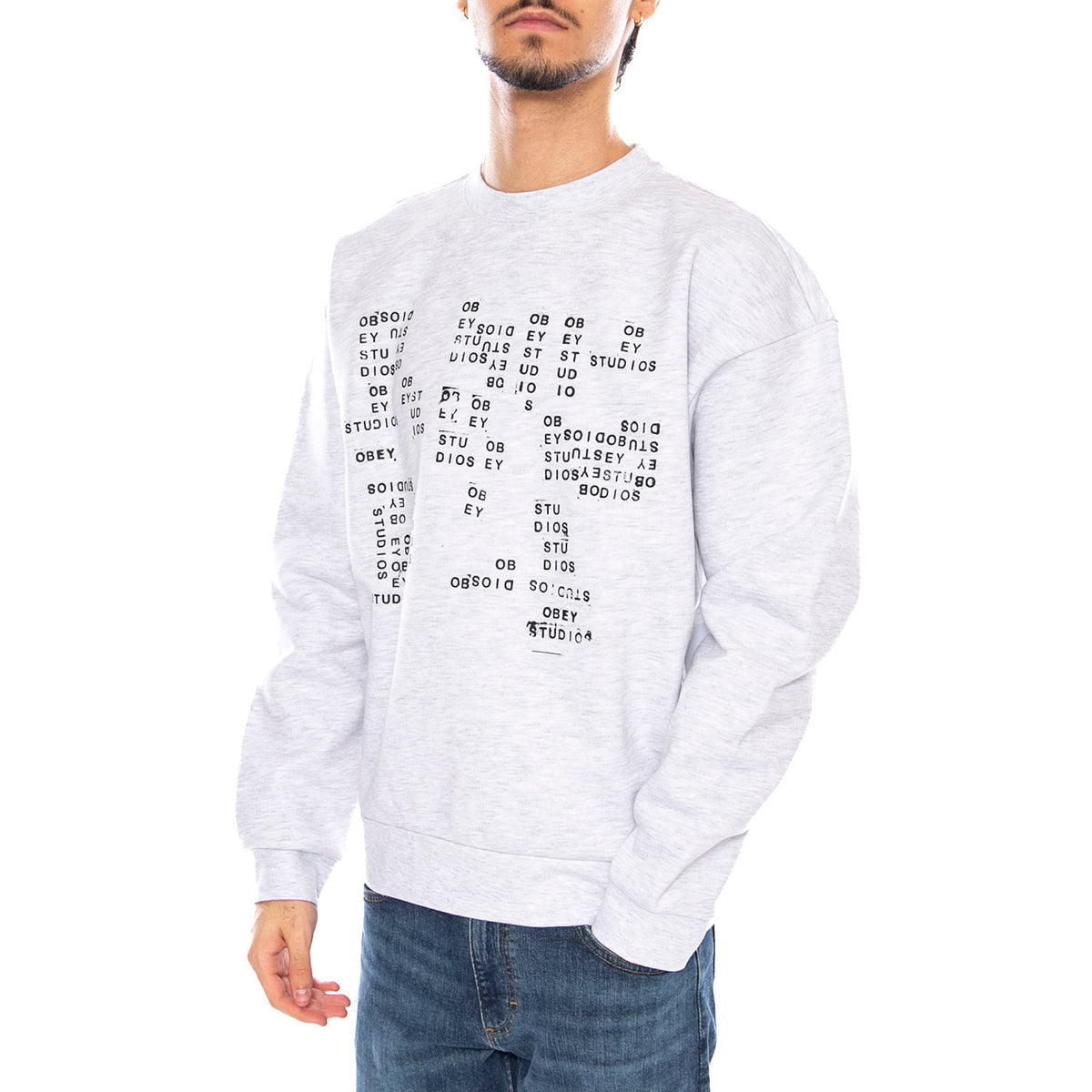 Studios Stamp Extra Heavy Crew Fleece Light Grey - Felpa Girocollo Uomo Grigia 112480253 AGRY OBEY 