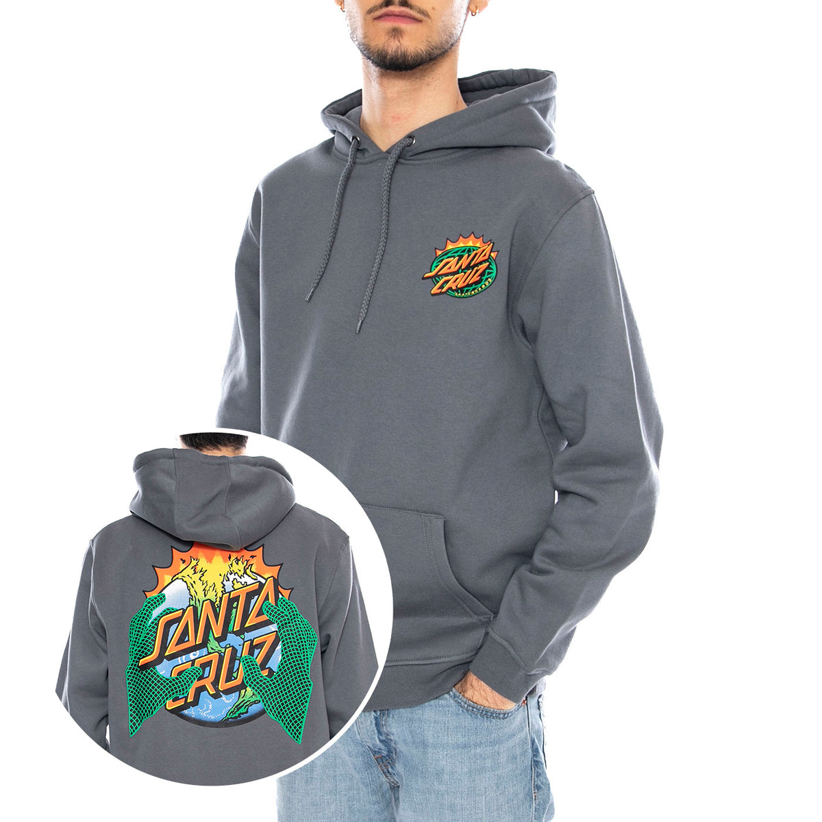 Kendall End Of The Dot -- Felpa Uomo Cappuccio Grigia SCA-HDY-9997 Storm Grey SANTA CRUZ 