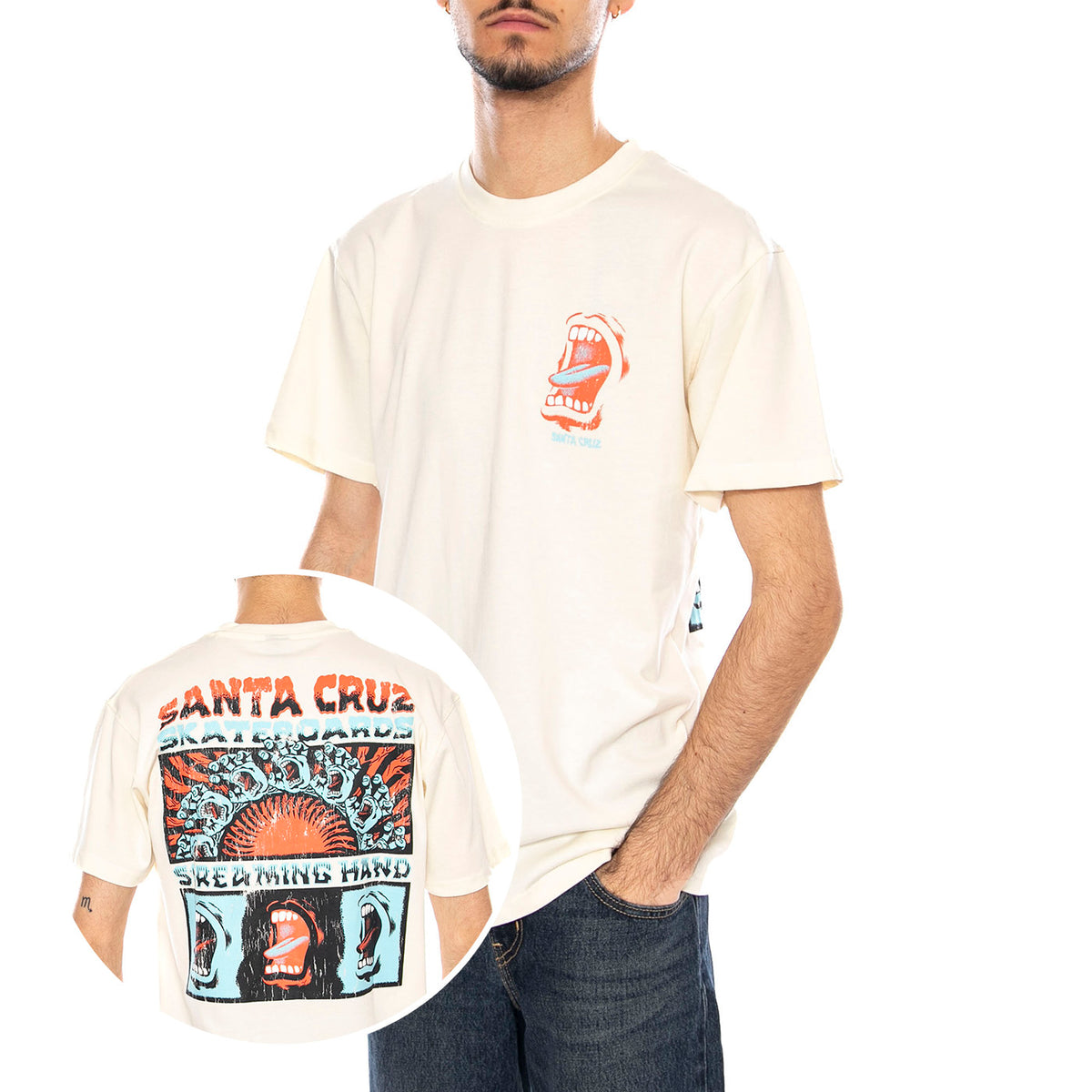 VTG Screaming Connect -- Maglietta Uomo Ecrù SCA-TEE-12993 Unbleached Cotton SANTA CRUZ 