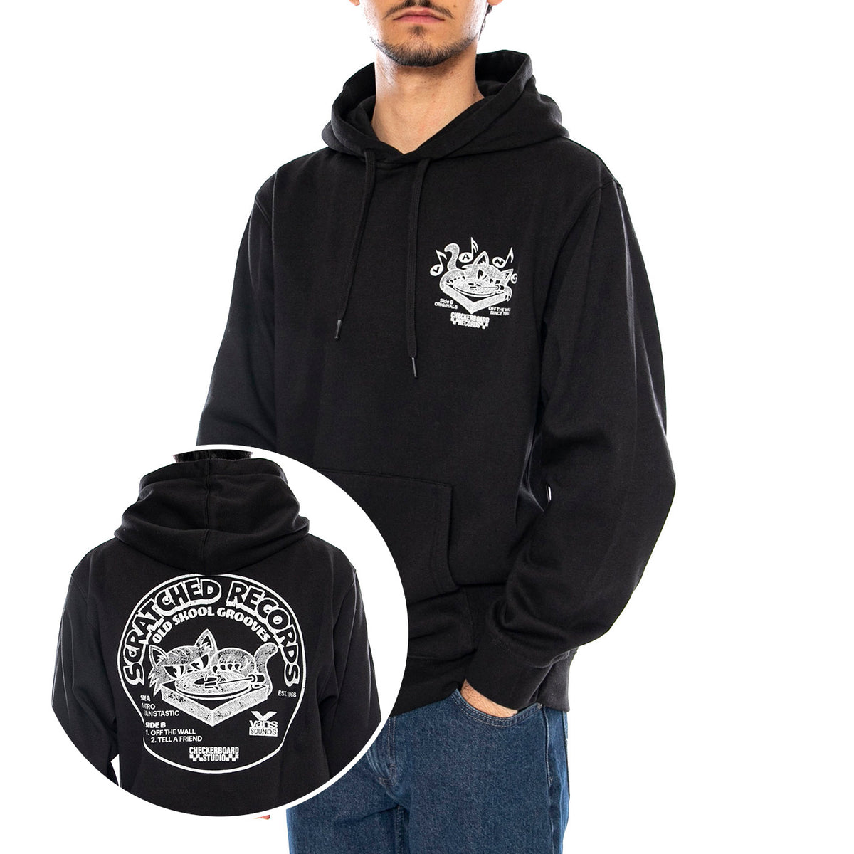 Scratched Records Pullover Hoodie Black - Felpa con Cappuccio Uomo Nera VN000PA9 BLK1 VANS 