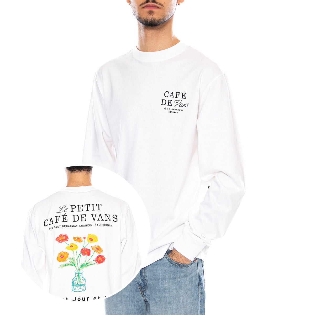 Cafe Vans LS -- Maglietta Uomo Maniche Lunghe Bianca VN000PC2 WHT1 VANS 