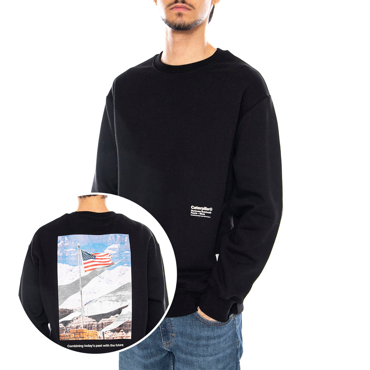 Stars and Stripes Cewneck Black - Felpa Girocollo Uomo Nera 6050169 10158 CAT 