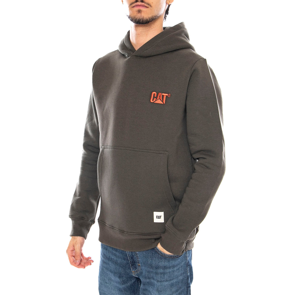 Logo Hoodie Military Olive - Felpa con Cappuccio Uomo Verde 6050193 12365 CAT 