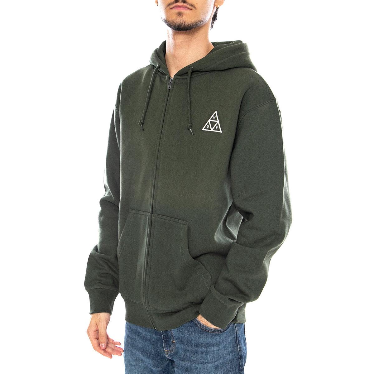 HUF Set TT F/Z Hoodie -- Felpa con Cappuccio Uomo Verde PF00697 HUN HUF 