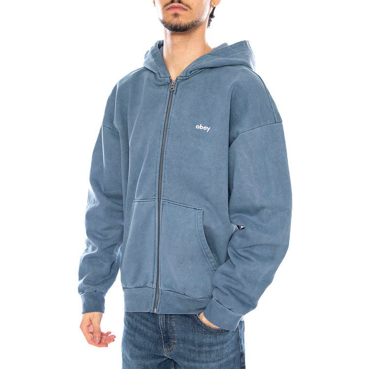 Lowercase Pigment Zip Hood Fleece Turquoise - Felpa con Cappuccio Uomo Verde 112460019 COE OBEY 