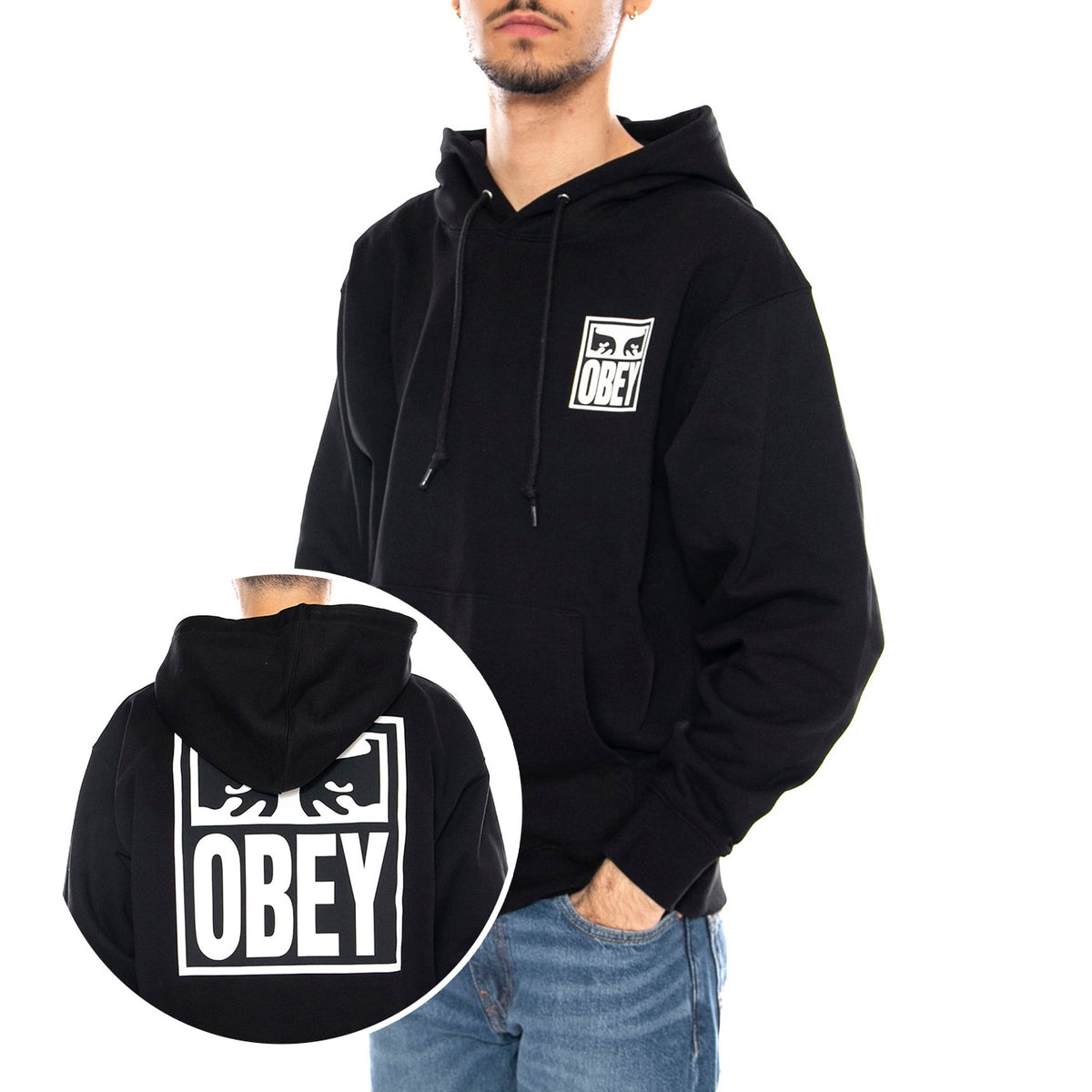 Obey Eyes Icon 2 Fleece Black -- Felpa con Cappuccio Nera 117462142 BLK OBEY 