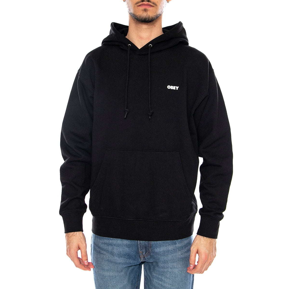 Obey Icon Stencil Flame Fleece -- Felpa con Cappuccio Uomo Nera 117464048 BLK OBEY 