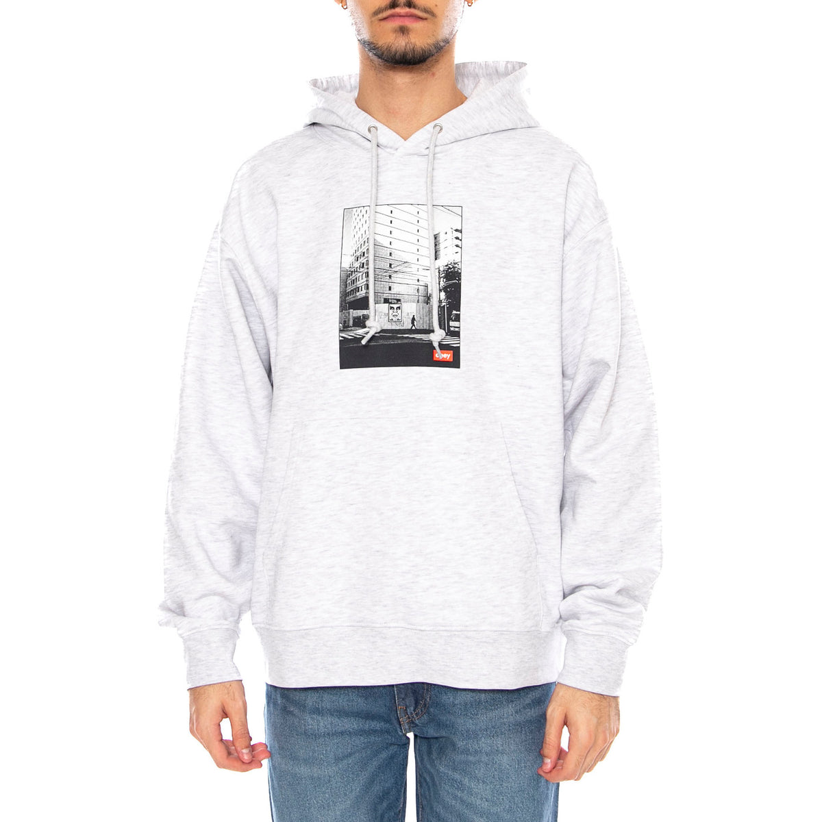 Obey Osaka Photo Fleece Ash Grey -- Felpa con Cappuccio Uomo Grigio Chiaro 117464114 AGRY OBEY 