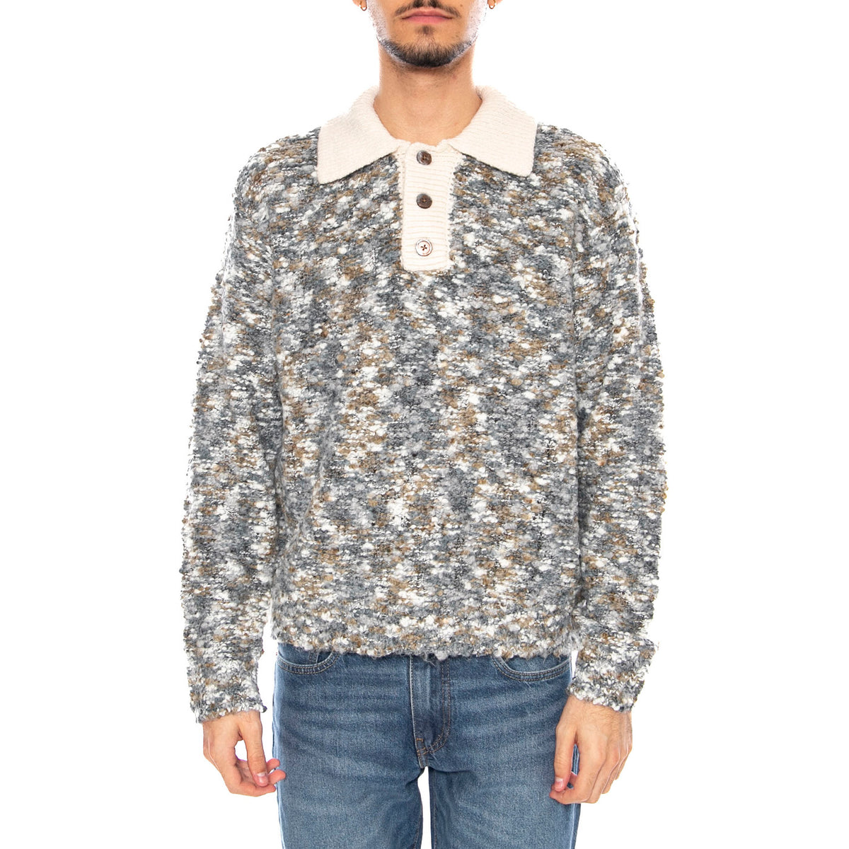 Reuben Sweater Polo Grey / Multi -- Polo a Maniche Lunghe Uomo Grigio / Multicolore 151000096 GYM OBEY 