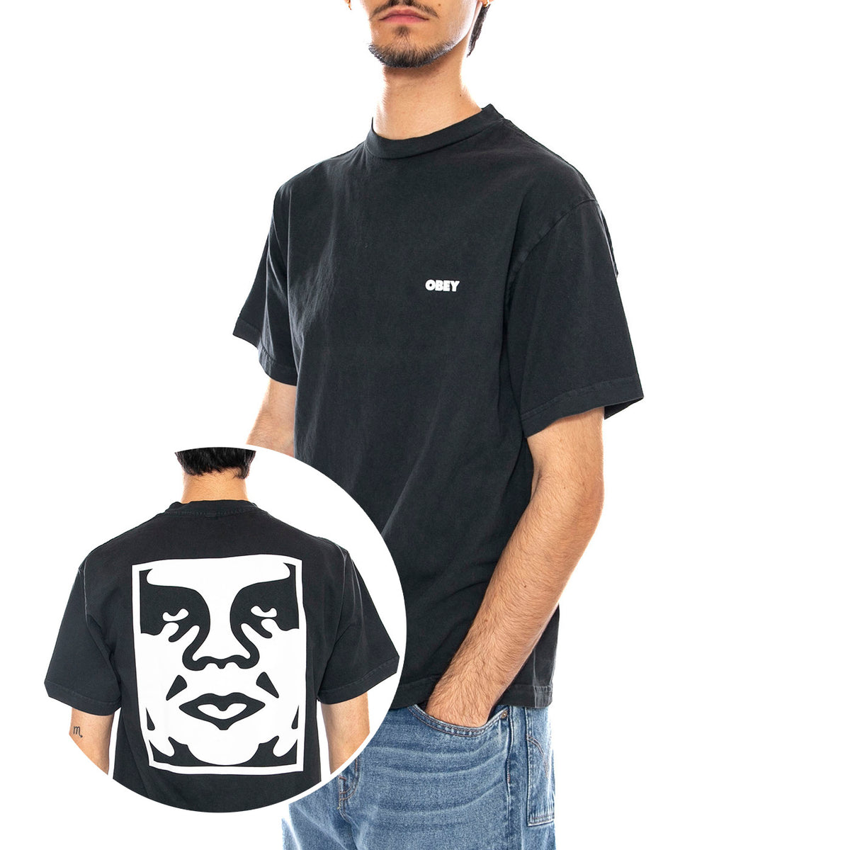 OBEY Bold Icon Face Tee Pigment Vintage White - Maglietta Girocollo Uomo Nera 167924099 PTB OBEY 