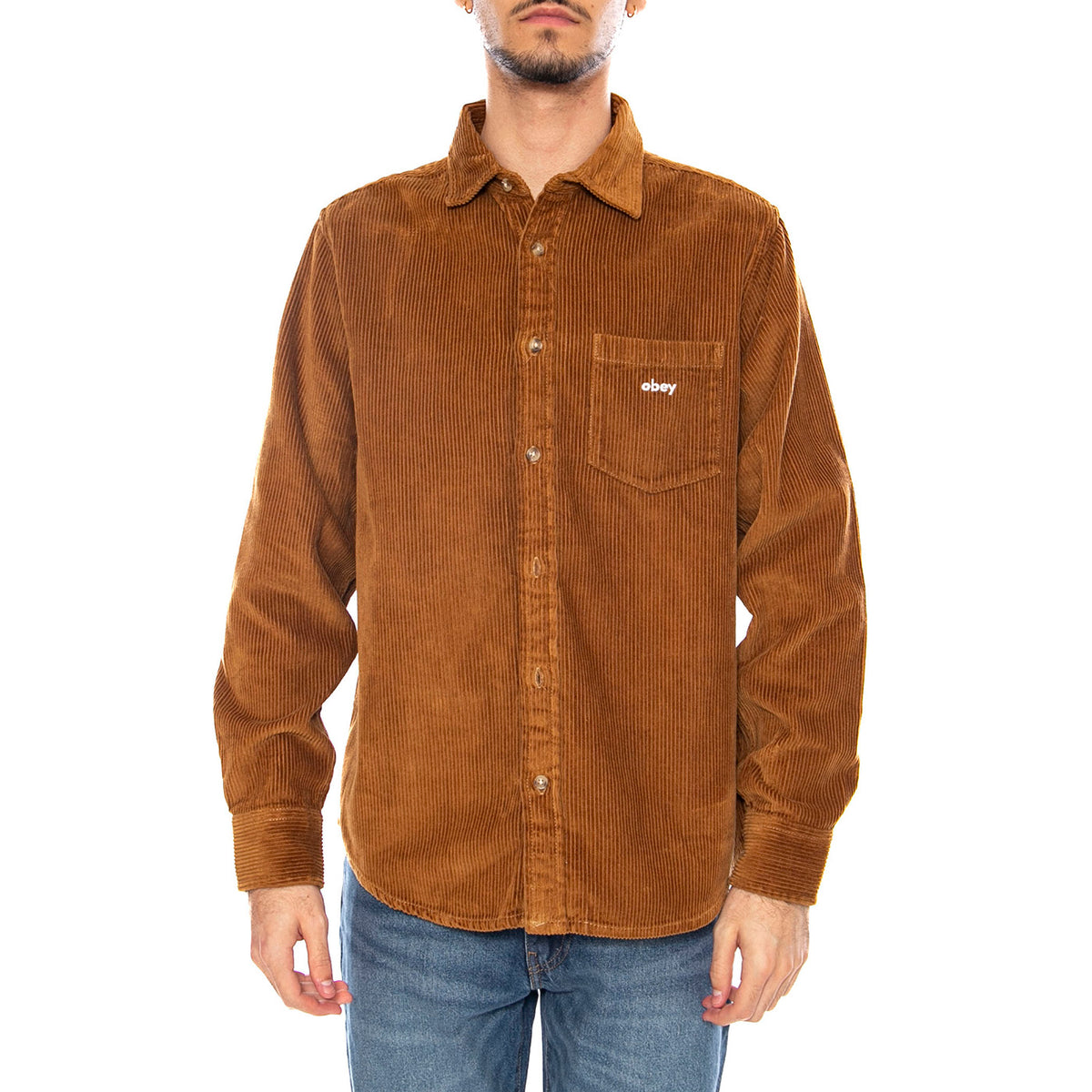 Miles Woven LS Shirt -- Camicia a Maniche Lunghe Uomo Catechu Wood 181200372 CTU OBEY 