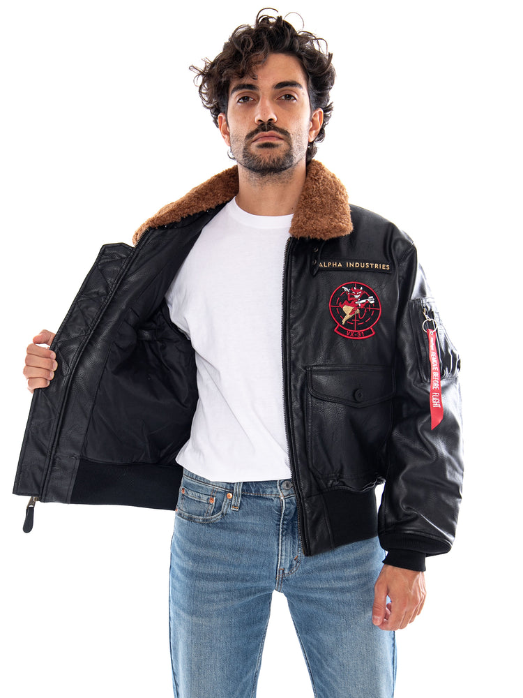 G-1 Devils Brigade Faux Leather Bomber Jacket - Giacca Uomo Nera 268133 03 ALPHA INDUSTRIES 