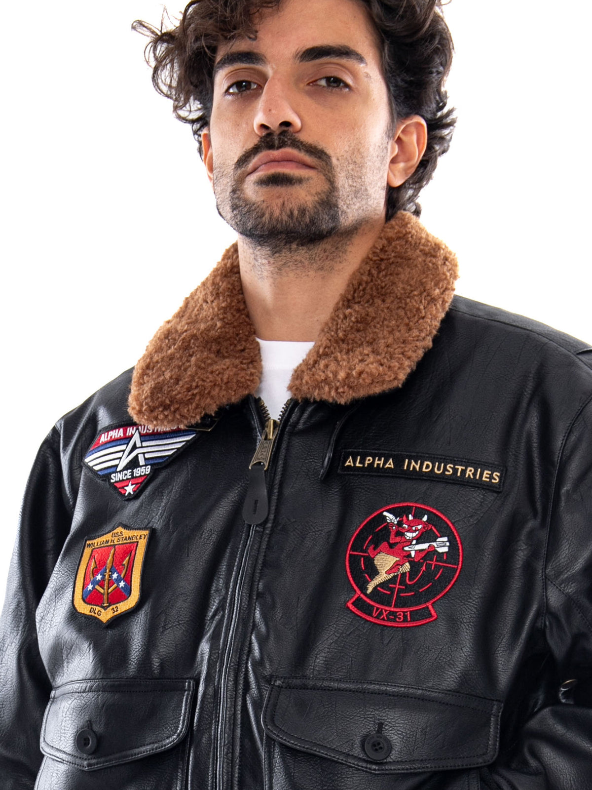 G-1 Devils Brigade Faux Leather Bomber Jacket - Giacca Uomo Nera 268133 03 ALPHA INDUSTRIES 