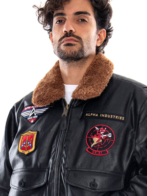 G-1 Devils Brigade Faux Leather Bomber Jacket - Giacca Uomo Nera 268133 03 ALPHA INDUSTRIES 