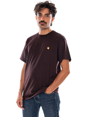 CARHARTT WIP S/S CHASE T-SHIRT PALISANDER / GOLD - Maglietta Girocollo Uomo Marrone I026391 3XEXX CARHARTT WIP 