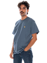 CARHARTT WIP S/S CHASE T-SHIRT ICESHEET / GOLD - Maglietta Girocollo Uomo Azzurra  Uomo CARHARTT WIP