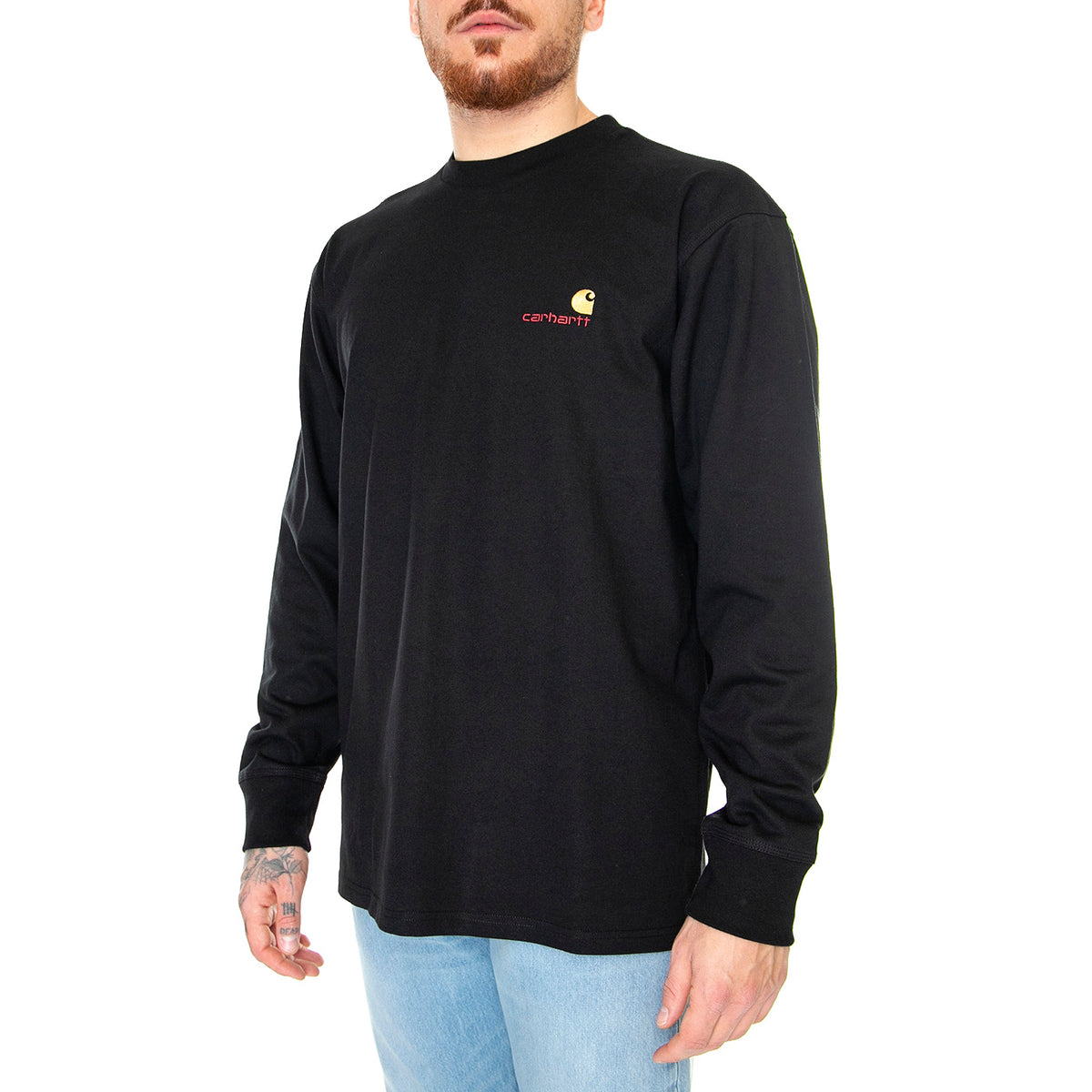 L/S AMERICAN SCRIPT T-SHIRT BLACK - Maglietta Girocollo Maniche Lunghe Uomo Nera I029955 89XX CARHARTT WIP 