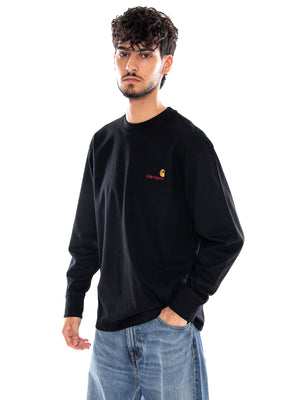 L/S AMERICAN SCRIPT T-SHIRT BLACK - Maglietta Girocollo Maniche Lunghe Uomo Nera I029955 89XX CARHARTT WIP 