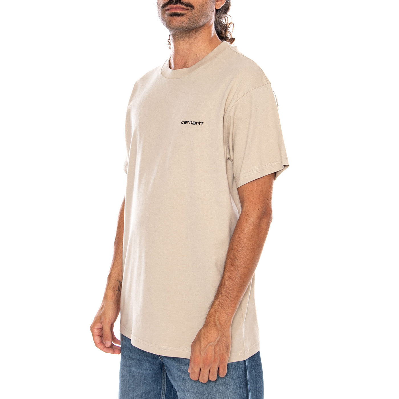 S/S SCRIPT EMBROIDERY T-SHIRT FLEUR DE SEL / BLACK - Maglietta Girocollo Uomo Beige I030435 2NQXX CARHARTT WIP 
