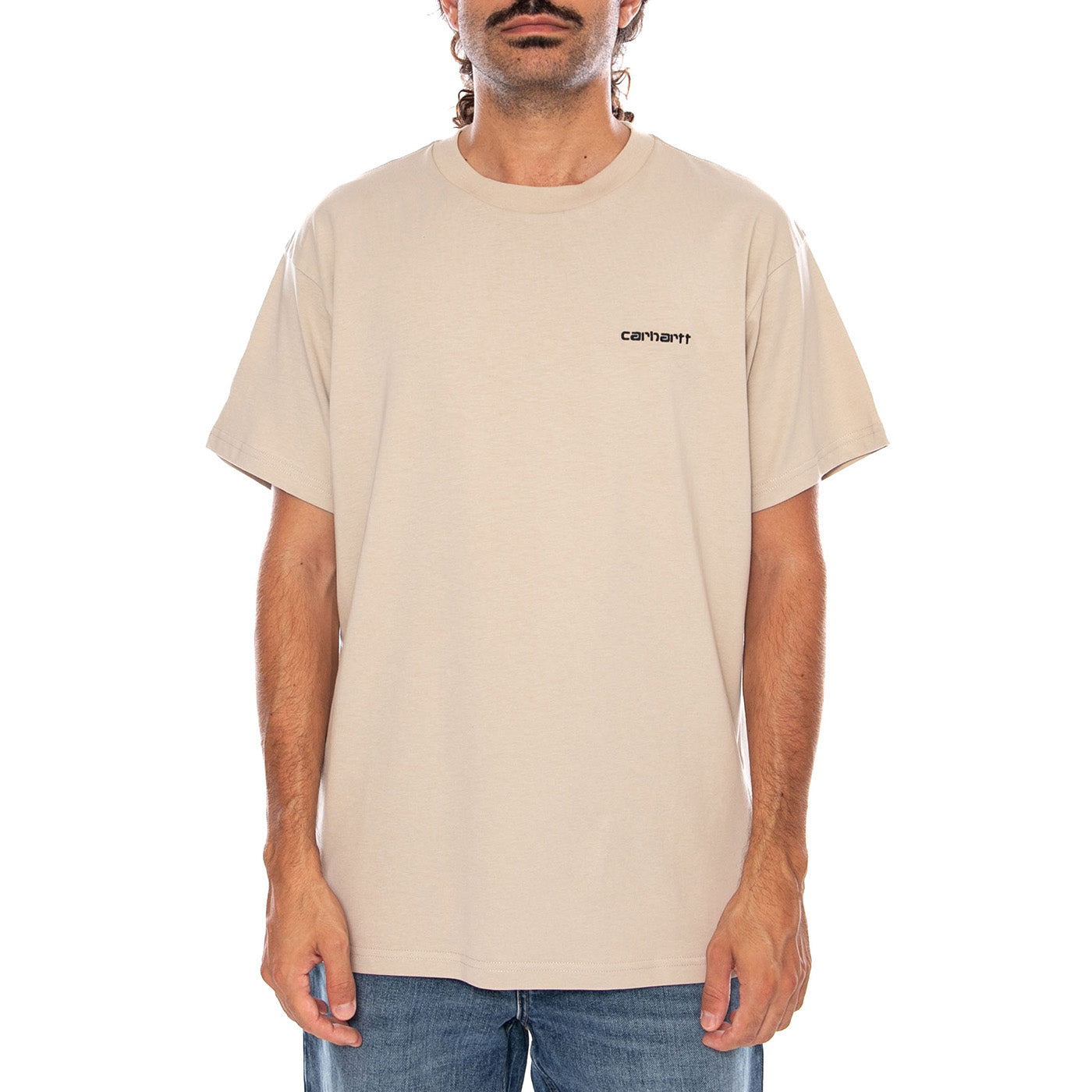 S/S SCRIPT EMBROIDERY T-SHIRT FLEUR DE SEL / BLACK - Maglietta Girocollo Uomo Beige I030435 2NQXX CARHARTT WIP 