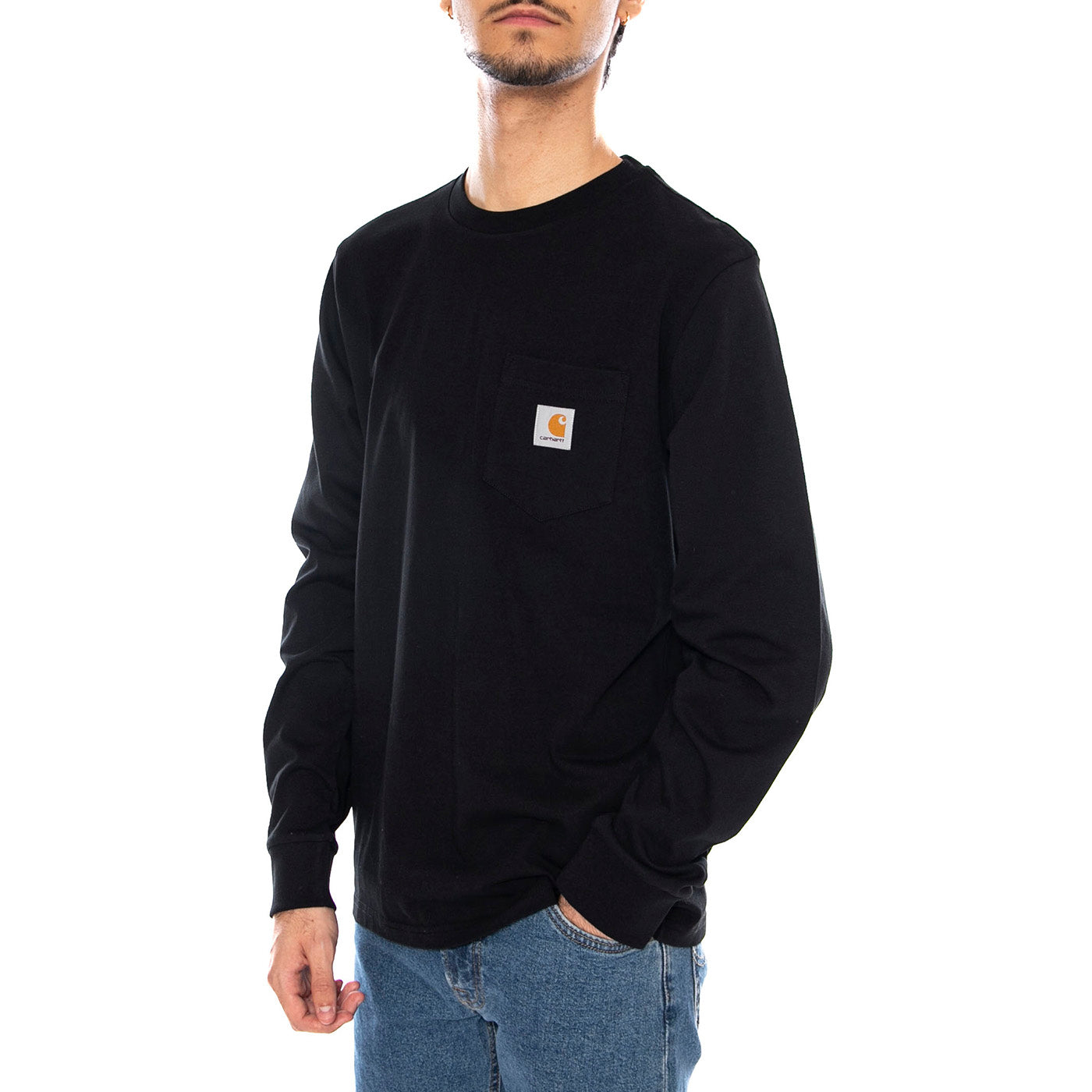 L/S POCKET T-SHIRT BLACK - Maglietta Girocollo Maniche Lunghe Uomo Nera I030437 89XX CARHARTT WIP 