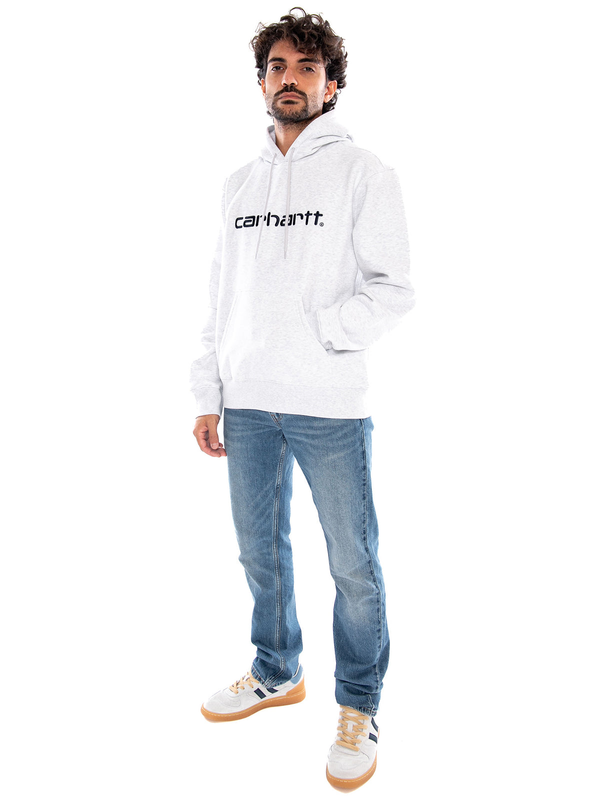 Hooded Carhartt Sweat Ash Heather / Graphite - Felpa con Cappuccio Uomo Grigia I030547 3Z5XX CARHARTT WIP 