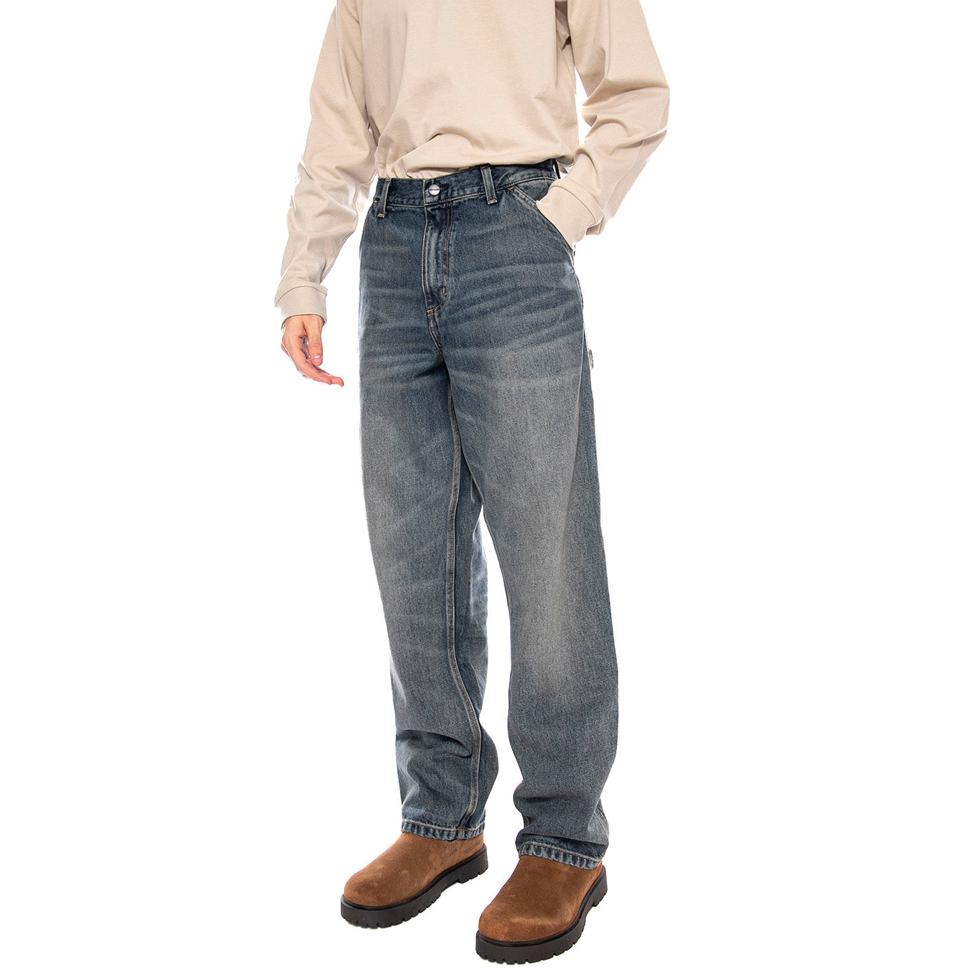 Single Knee Pant Blue, Worn used wash - Pantaloni Denim Jeans Uomo Blu I032024 014Q CARHARTT WIP 