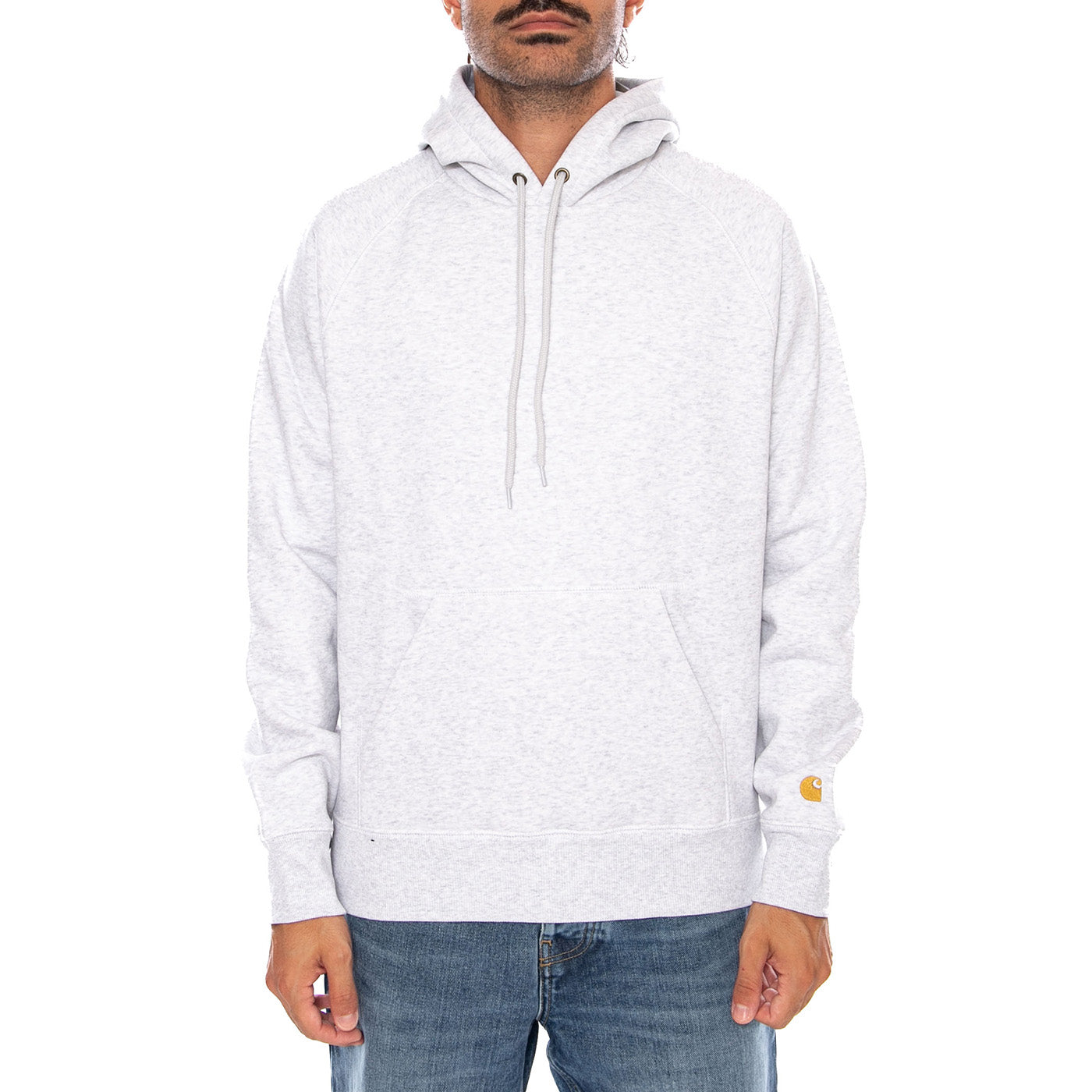HOODED CHASE SWEAT ASH HEATHER / GOLD - Felpa con Cappuccio Uomo Grigia I033661 00JXX CARHARTT WIP 