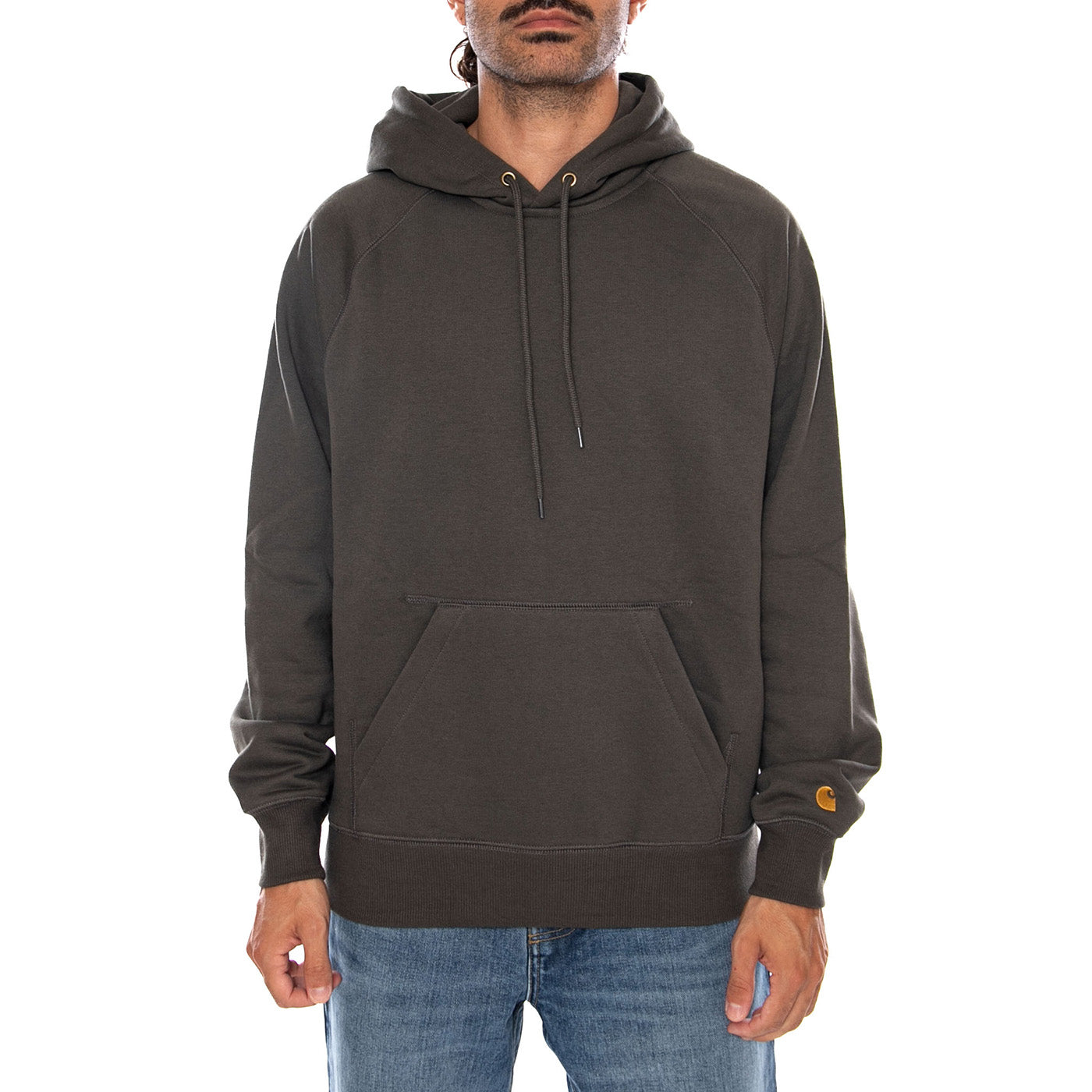 HOODED CHASE SWEAT SHUNGITE / GOLD - Felpa con Cappuccio Uomo Verde I033661 3X9XX CARHARTT WIP 