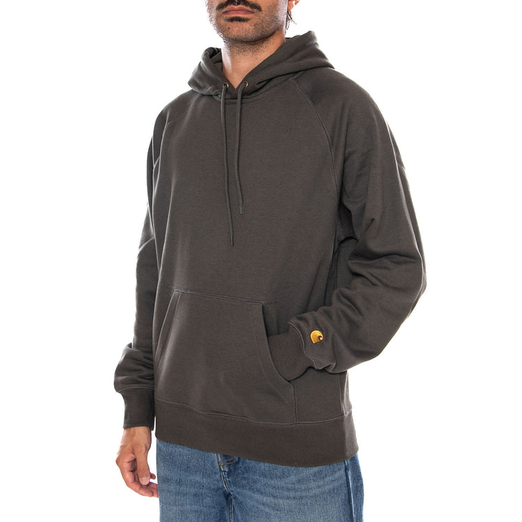 HOODED CHASE SWEAT SHUNGITE / GOLD - Felpa con Cappuccio Uomo Verde I033661 3X9XX CARHARTT WIP 