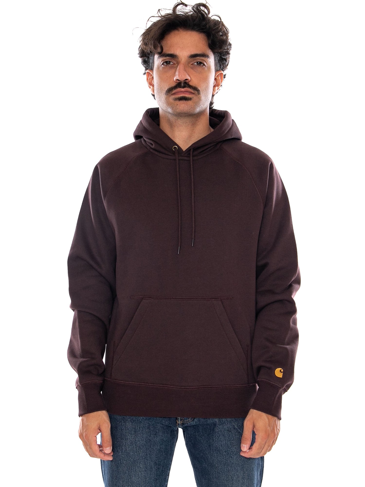 CARHARTT WIP HOODED CHASE SWEAT PALISANDER / GOLD - Felpa con Cappuccio Uomo Marrone I033661 3XEXX CARHARTT WIP 