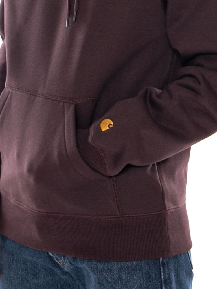 CARHARTT WIP HOODED CHASE SWEAT PALISANDER / GOLD - Felpa con Cappuccio Uomo Marrone I033661 3XEXX CARHARTT WIP 